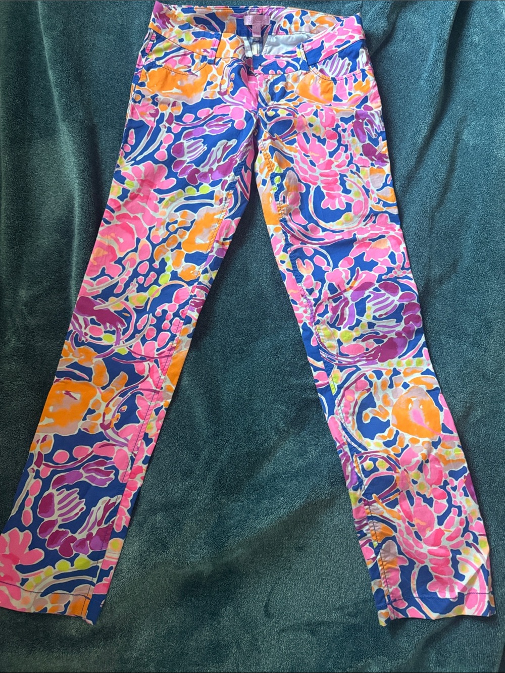 Lilly Pulitzer Blue Floral-Print Girls' Skinny Jeans with Pink & Orange Accents